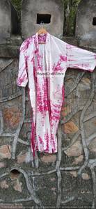 Women's <b>Pink</b> Tie Dye Full Length Robe V-Neck Three Quarter Sleeve Soft Woven Cotton Casual Sleepwear - Product Image 6