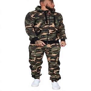 <b>Mens</b> Camouflage Tracksuit Wholesale Full Zip Hoodie and <b>Jogger</b> Pants Activewear Set Custom OEM ODM <b>Gym</b> Sports Clothing - Product Image 1