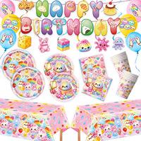 Vaisselle d'anniversaire à thème macaron de dessin animé, assiettes en papier, gobelets, serviettes, bannière d'anniversaire, décoration de gâteau, fournitures de fête