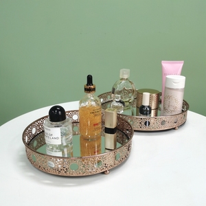 Ensemble de 2 plateaux miroir en métal rose doré de luxe, personnalisables, pour la décoration de la maison, plateau de service pour le salon, le bureau, pour la présentation de bijoux - Product Image 3