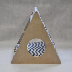 Maison pour chat en bois en forme de pyramide triangulaire, tente intérieure chaude pour chaton, abri pliable pour animaux de compagnie avec coussin lavable - Product Image 6