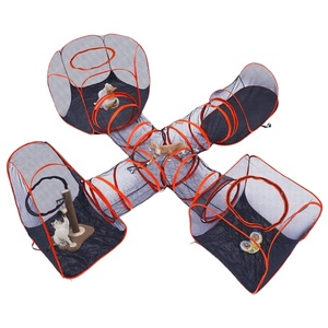 5 1 hợp chất Pet chơi nhà 4 Lều + 1 đường hầm chéo connectable Pop gấp bao vây khung thép thoáng khí nhựa khay cây - Product Image 1