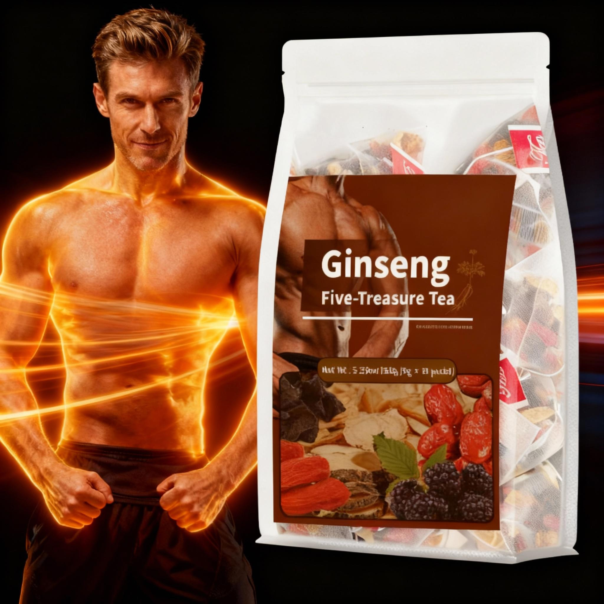 Ginseng Five Treasure Blended Herbal Flavored Tea Bagged For Men's Kidney Health & Energy