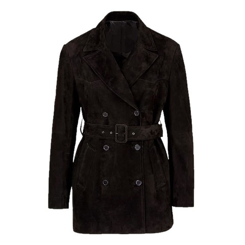 5223 New Sheepskin Suede Suit Collar British Style Double Breasted Waist Cinched Jacket for Women's