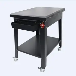 Outdoor Grill Dining Cart Movable Pizza Oven Trolley BBQ Stand Double -Shelf Outdoor Worktable with 4 casters with brake