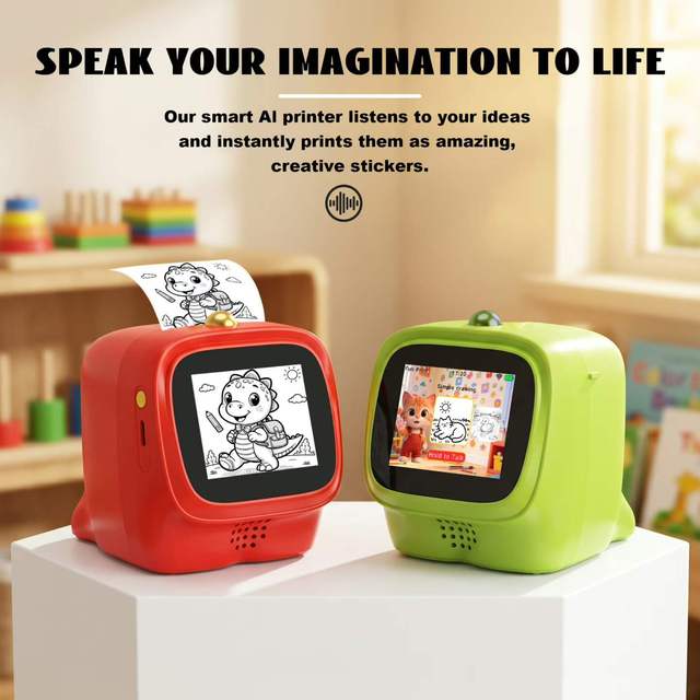 Smart AI Voice Mini Sticker Printer Voice-to-Image Thermal Printer with Color Screen Preview Black White Inkless Label Printing