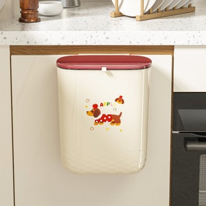 Wall Mounted Trash Can 10L Cream Color Flip Top Storage <b>Bin</b> For Kitchen <b>Bedroom</b> Home Use - Product Image 1