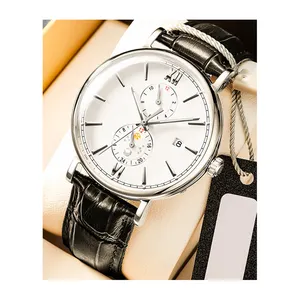 Flexible price custom calendar 24 hour show moon phase waterproof men leisure mechanical watches