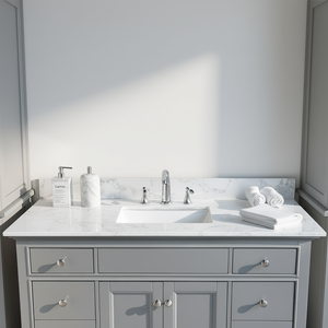 Encimera de Baño de Mármol Blanco Carrara 49x22 Rectangular con Lavabo Cerámico Bajo Encimera de 3 Orificios Modelo Trasero - Product Image 2