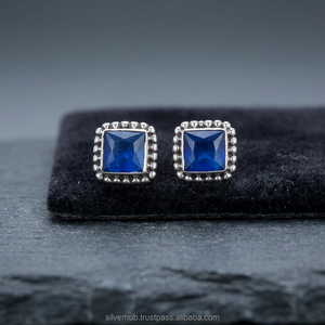 Lolite Bezel Set Gemstone Gold Plated Handmade 925 Sterling Silver Women's Wedding <b>Stud</b> <b>Earrings</b> - Product Image 2
