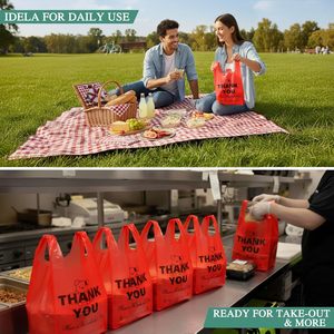 Sac de courses réutilisable et jetable pour supermarché, sac de remerciement rouge pour t-shirt - Product Image 3