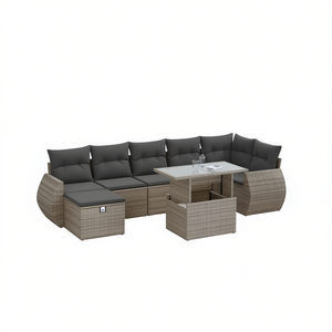 Ensemble de canapés de jardin en rotin PE gris pour l'extérieur, accoudoirs réglables, design contemporain, coussins en mousse haute densité - Product Image 1