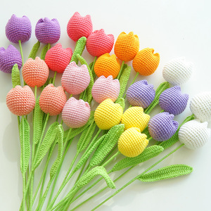 Knitted Flower Bouquet Gift Mother's Day Birthday Handmade Artificial Crochet Tulip Flower - Product Image 3