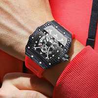 BINBOND B8766 jam tangan silikon pria, jam tangan olahraga mewah bentuk Tonneau bercahaya untuk pria 8766