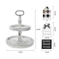 Support de plateau rond en bois décoratif de ferme à deux niveaux pour les décorations saisonnières de fête à domicile