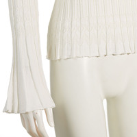 Pull en maille pointelle respirant et fin de haute qualité pour femme, à manches longues évasées, idéal printemps-été, personnalisable OEM/ODM
