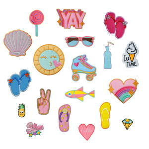 New Design Embroidery Iron on Summer Beach Holiday Style Sun <strong>Slipper</strong> Fish Ice Cream Sunglass Patch for Clothing Bag - Product Image 1