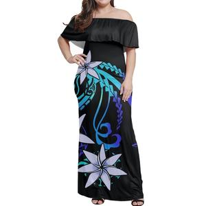 Vestido Maxi Casual <span class=keywords><strong>de</strong></span> <span class=keywords><strong>Mujer</strong></span> con Hombros Descubiertos y Volantes, Estampado Tribal Polinesio Samoano, Tallas Grandes, Largo hasta <span class=keywords><strong>el</strong></span> Suelo, para Dropshipping - Product Image 3