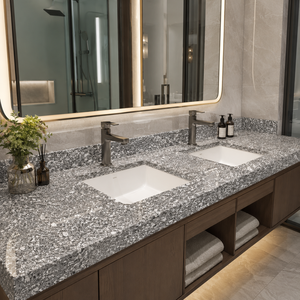 Modern Gray <b>White</b> Granite G612V Countertop Slab Polished Speckled Vanity Top Kitchen Island with Graphic Design for Hotel - Product Image 1