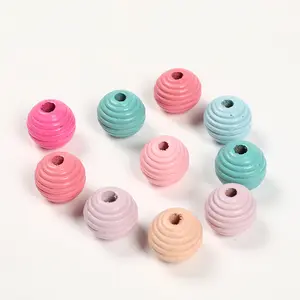 20mm wood threaded beads multi colored diy handmade accessories pink and blue color wood beads