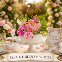 12-teiliges Gold Spiegel Acryl Happy Birthday Tortendeko-Set Blumenmuster Rosa Rose Pfingstrose Schmetterling Geometrische Dekoration Zubehör