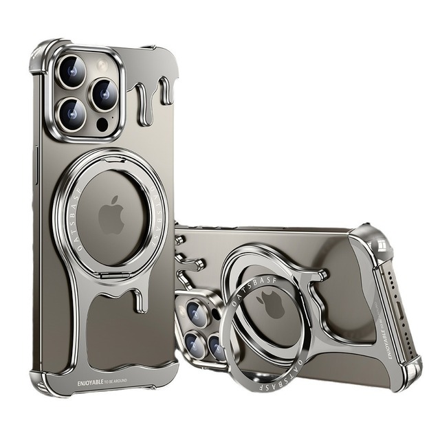 Liquid Metal Frameless Magnetic Rotatable Stand Case for iPhone 16 Pro Max 15 Cooling Wear Resistant Full Lens Protection