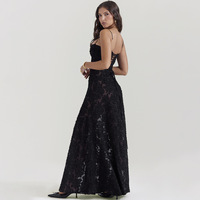 Nouvelles femmes noir Sexy transparent longue robe vêtements Spaghetti sangle caché fermetures à glissière élégantes robes de soirée