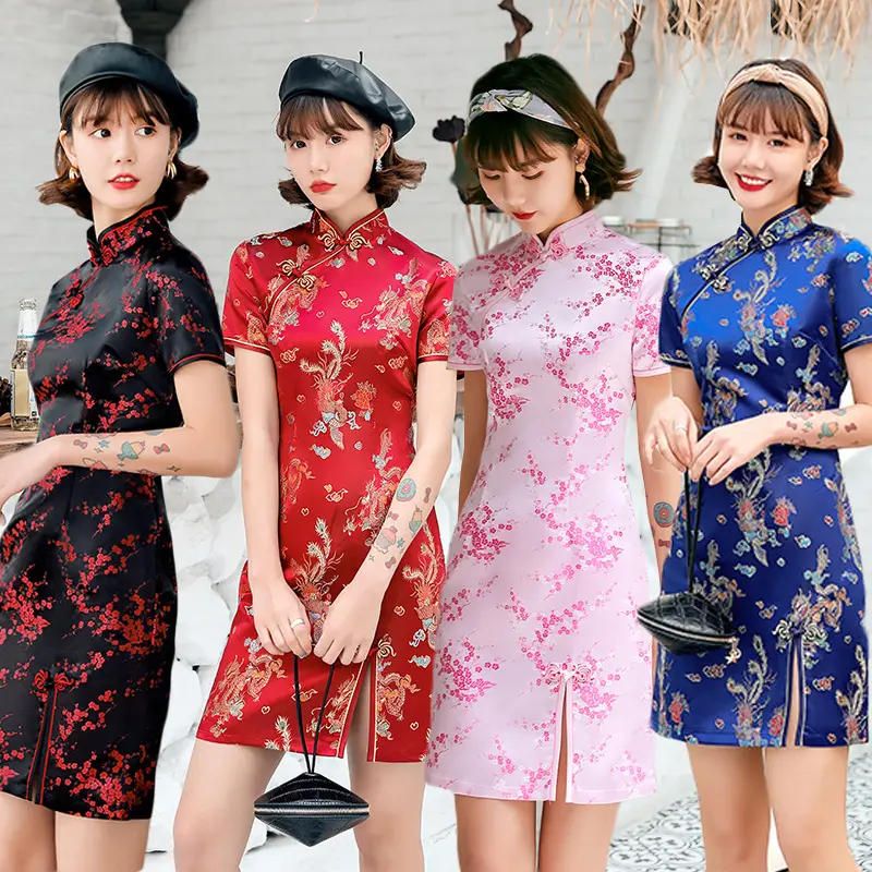 S-3XL yeni Cheongsam kısa günlük ziyafet elbise yeni bahar yaz modifiye Chinoiserie elbise