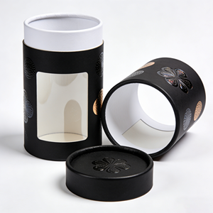 Tubo de cartón cilíndrico redondo personalizado al por mayor, de papel negro con impresión UV para velas, perfumes y cosméticos, con ventana. - Product Image 1