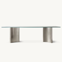 RH DALTON 225DALTON #   Table à manger rectangulaire avec base en acier inoxydable et plateau en verre trempé, mobilier de salle à manger moderne pour hôtel