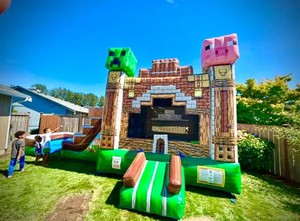 Tobogán Acuático Inflable Largo con Temática de Minecraft y Piscina, Tobogán Acuático Azul y Verde para Niños y Adultos - Product Image 6