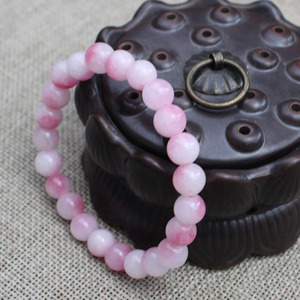 Peach Chalcedony <b>Bracelet</b> 8mm Round Beads Single Strand Men Women Couple Jewelry Everyday Wear - Product Image 2