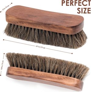 <span class=keywords><strong>Brosse</strong></span> à poils de cheval concave professionnelle Yuansheng pour chaussures et bottes - 100% poils naturels doux, écologique, manche en bois ergonomique - Product Image 4
