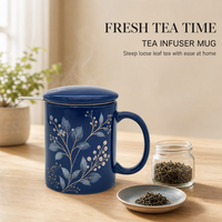 Nouvelle arrivée : tasse à thé 11 oz avec infuseur en céramique classique et infuseur et couvercle en acier inoxydable pour thé en feuilles.