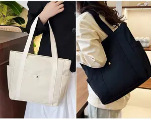 Mode Baumwolle Großhandel Mädchen Bootschön Damen Schultertasche Leinwand-Handtasche Einkaufstaschen mit Reißverschluss