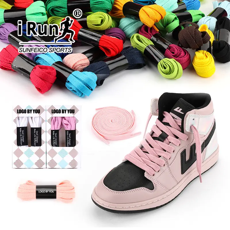 iRun Colorful 8mm Flat Trainer Shoe Laces Polyester Cotton Flat Shoelaces Custom Optional Length Sneaker Replacement Shoelaces