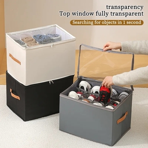 Conteneur de rangement pliable OEM pour économiser de l'espace, en tissu Oxford, boîtes de rangement pour chaussures, organisateur de chaussures avec couvercle transparent - Product Image 4