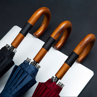 Parapluie de golf semi-automatique à 16 baleines, 27 pouces, en fibre de verre, tissu pongé 280T, avec poignée en bois, simple couche, impression de logo