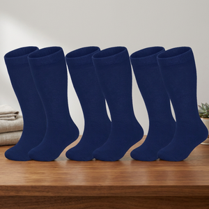 Navy Blue <b>Knee</b> <b>High</b> Socks Solid Color Breathable Knitted for Adults Casual Wear Regular Style - Product Image 3