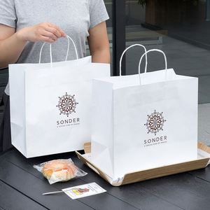 Bolsa de Papel Kraft Reciclable con Logotipo Personalizado para Comida para Llevar de Restaurantes, Ecológica con Laminación para Pizza y Sushi - Product Image 2