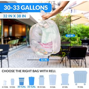 Sacs poubelle en plastique 30-33 gallons transparents, résistants, 250 unités, recyclables, industriels, fabriqués au Vietnam - Product Image 1