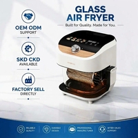 Friteuse à air moderne 1600W 6L avec fenêtre de visualisation, corps en plastique, cuve en verre sans revêtement, usage commercial et domestique, LED, sans huile, électrique, garantie 1 an