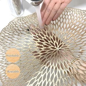 Tovagliette rotonde Set <span class=keywords><strong>di</strong></span> 6 tappetini da tavolo scavati lavabili lavabili in vinile tovagliette per decorazioni da cucina per feste nuziali - Product Image 6