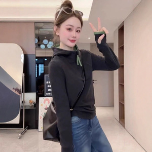 Korean Style Color Blocked Fleece Half Zip Hooded Sweatshirt Women Heather Gray Dark Gray Spring Autumn 2025 Base Layer Top - Product Image 3