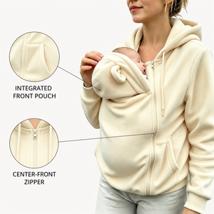 Sudadera con capucha de forro polar cremallereado con bolsillo frontal para portabebés y reposacabezas para recién nacido - Product Image 5