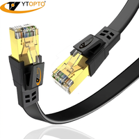 Kabel Ethernet Flat YTOPTO Cat7/Cat8 Tembaga Padat S/FTP 26/28AWG Konektor RJ45 10G untuk Telekomunikasi 1KM/Panjang Kustom Patch Cord