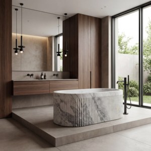 Luxury Custom-made Modern Oval Bathtubs Exclusive Arabescato Normal Marble Freestanding Soaking Bathroom Vila Hotel - Product Image 1