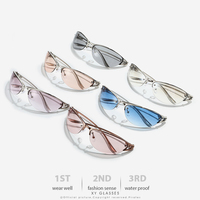 Lunettes de soleil métalliques tendance 2026 pour femmes et hommes, monture ovale étroite Y2K, style cyberpunk enveloppant, personnalisables en gros avec logo