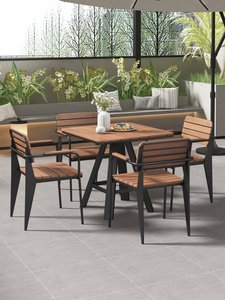 Conjunto de Mesa y Sillas Largas de <span class=keywords><strong>Bambú</strong></span> NF para Cafetería al Aire Libre con Estructura Metálica para Restaurante, <span class=keywords><strong>Terraza</strong></span>, Izakaya, Barbacoa - Product Image 5
