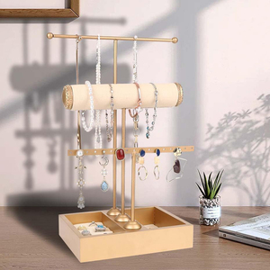 3 Tier đồ trang sức tổ chức Bông tai chủ Vòng cổ hiển thị đứng Vòng đeo tay giá cây đồ trang sức tháp với Nhung Vòng khay T-Bar - Product Image 6